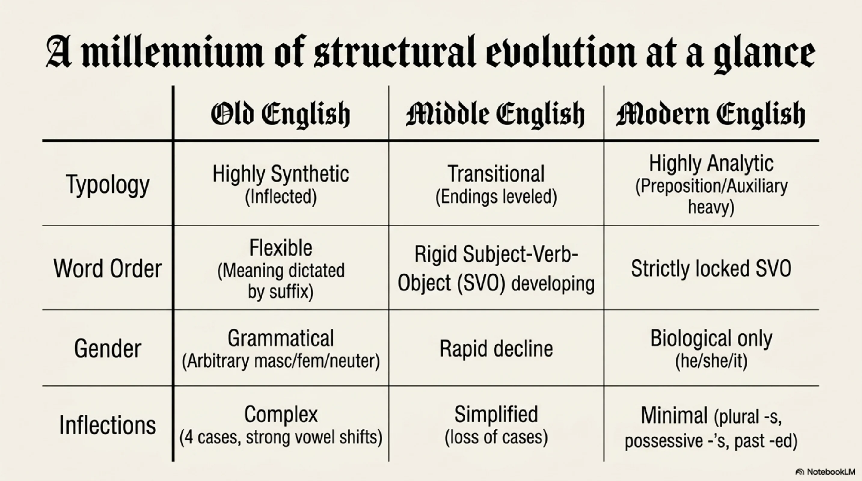 Two parallel influences: Latin brings scholarly vocabulary via the Church in 597 AD, while Old Norse forces grammatical simplification through Viking contact from 787 AD onward