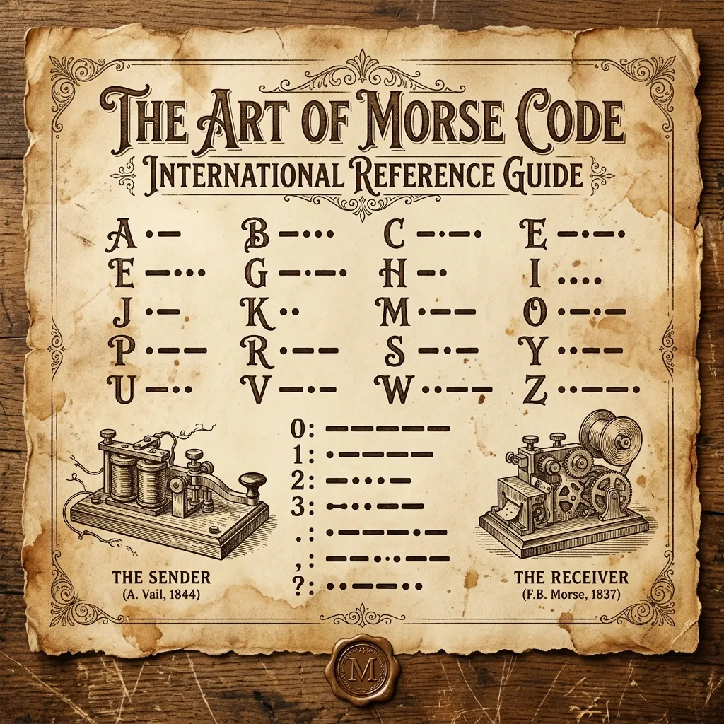 Diagram showing Morse code alphabet patterns and dots and dashes